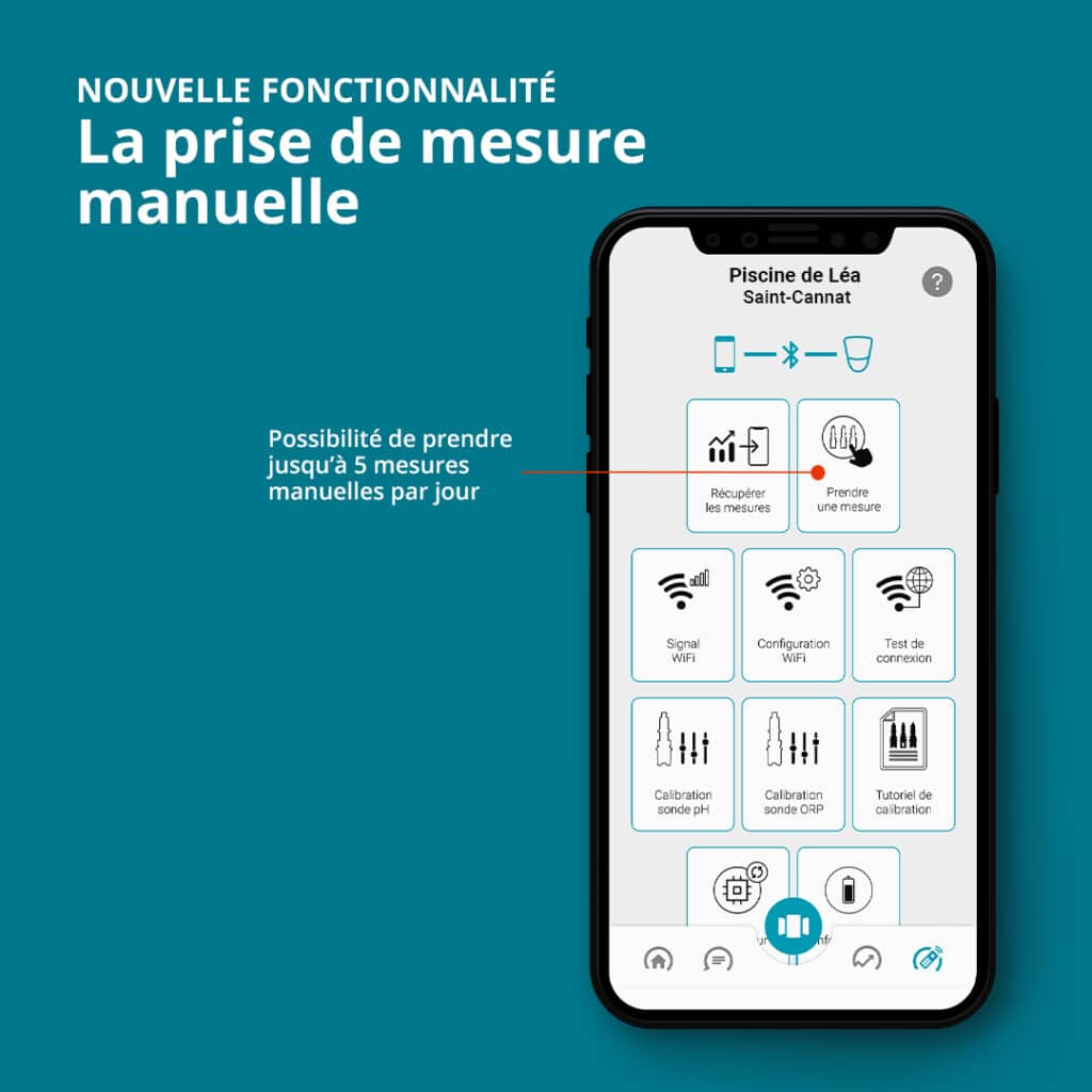 la fonction prise de mesure manuelle est disponible sur les appareil ICO Pool et ICO SPA pour mesurer la qualité de l'eau sur demande. Retrouvez les mesures dans l'application ICO APP 