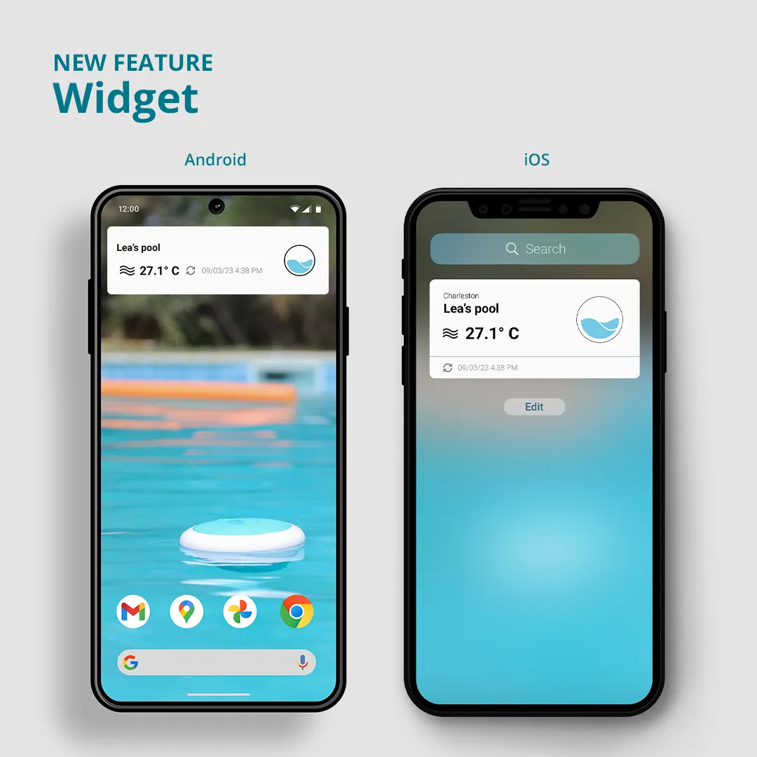 Installer le widget ICO sur les smartphones Android et IOS . Contrôlez la qualité l'eau de votre piscine ou spa en un coup d'oeil avec la sonde ICO Pool et ICO SPA