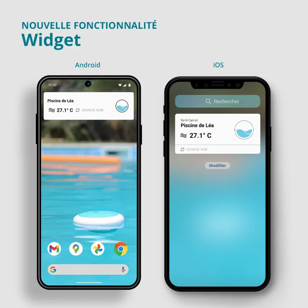 Installer le widget ICO sur les smartphones Android et IOS . Contrôlez la qualité l'eau de votre piscine ou spa en un coup d'oeil avec la sonde ICO Pool et ICO SPA