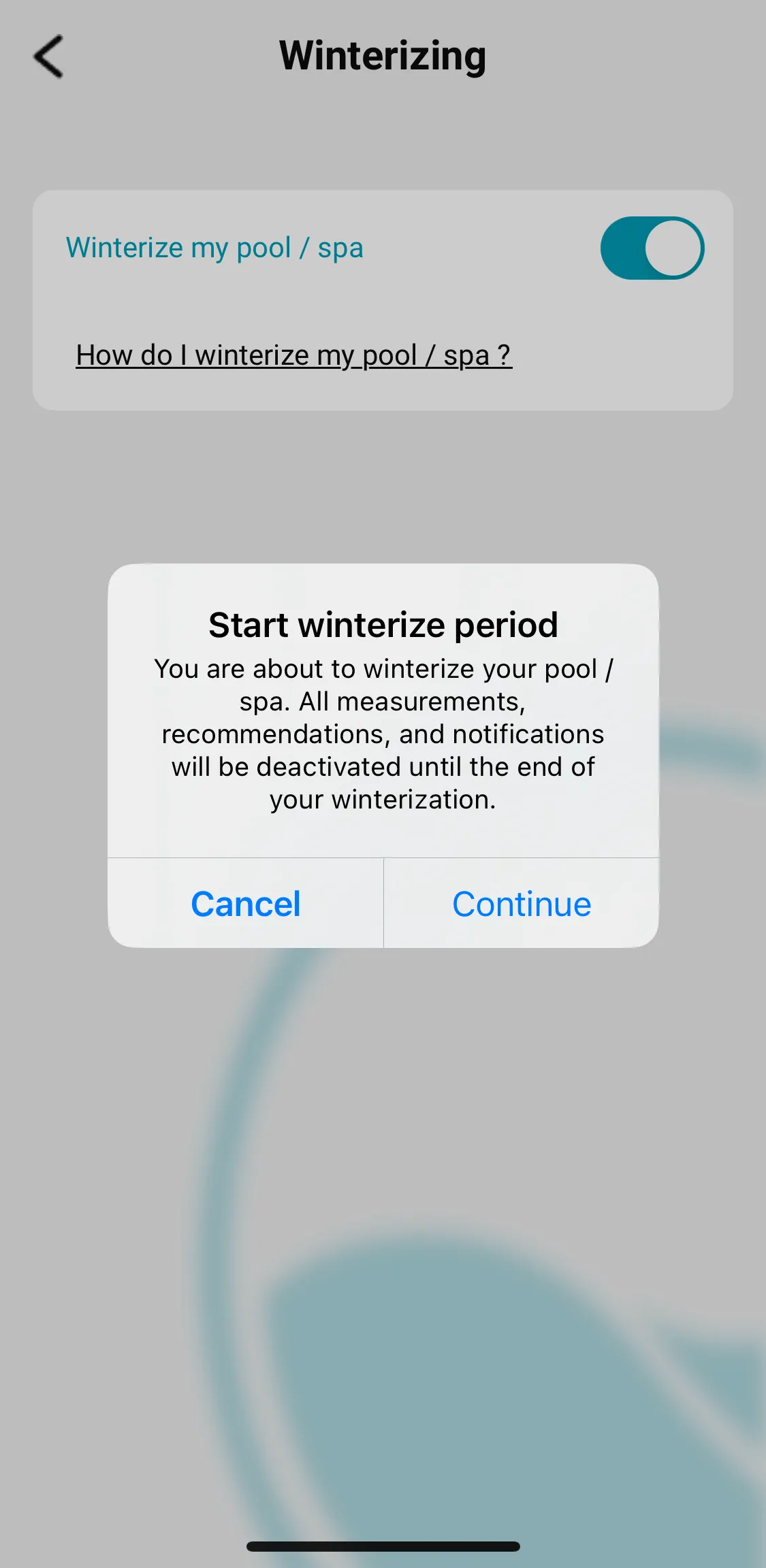 ICO application: button to activate wintering mode