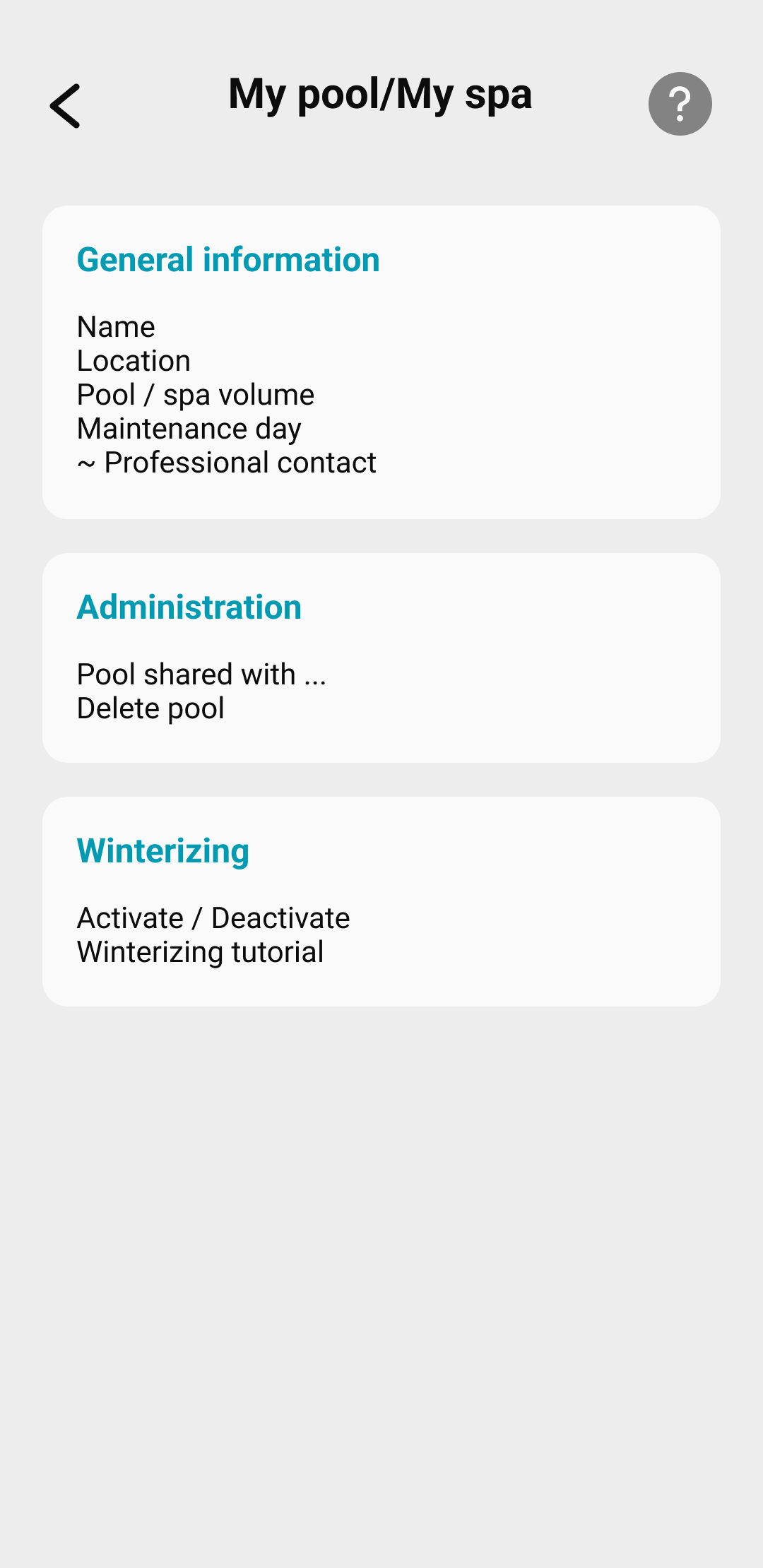 My Pool / My Spa ICO application settings