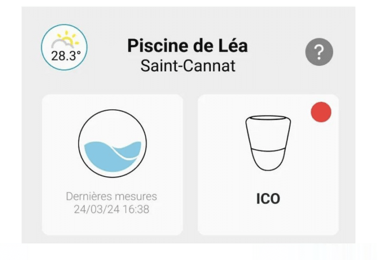 ecran application ICO le tableau de bord donne accès aux information sur ICO et son niveau de charge de la batterie ICO