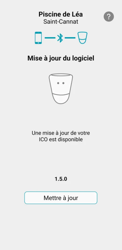 écran de l'application ICO une mise à jour est disponible