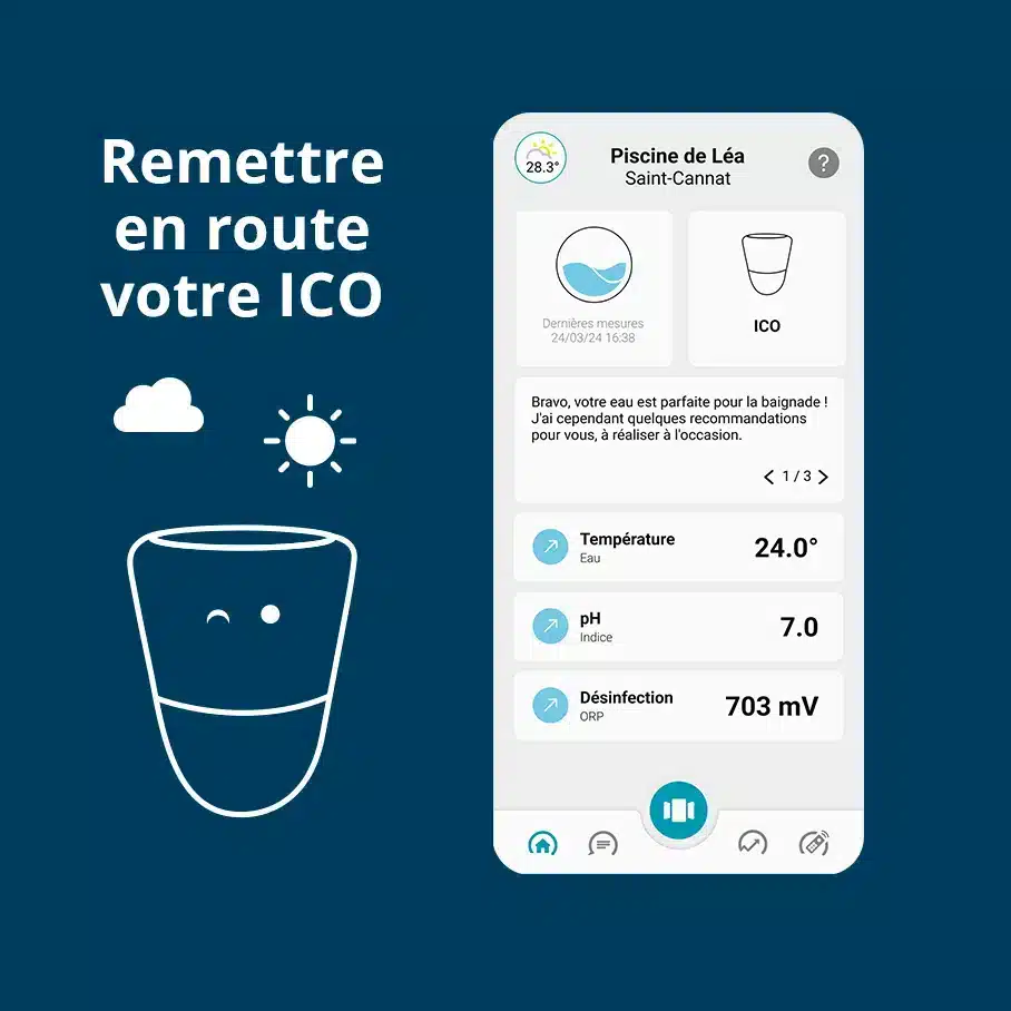 visuel ico pool et application ICO pour réactiver l'appareil après l'hiver. 