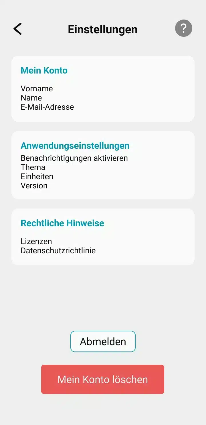 Bildschirm der ICO-Anwendung, der den Abschnitt Mein Konto zeigt. Auf dieser Seite ist es möglich, ein Konto zu löschen, indem man auf die Schaltfläche Löschen klickt. 