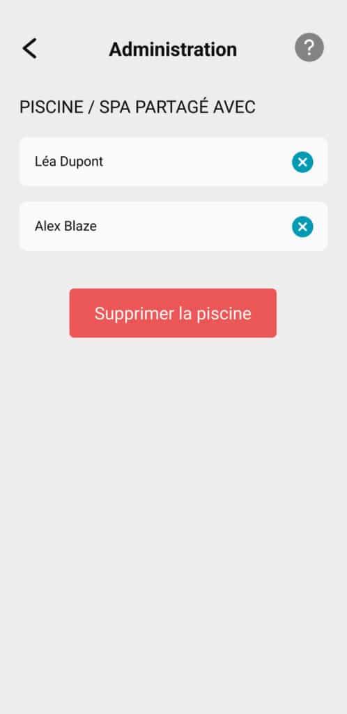 vue écran de l'application ICO, dans les paramètres du compte puis en cliquant sur administration, accès au bouton suppression d'un compte