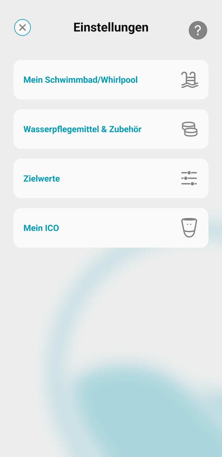 Bildschirm der ICO-Anwendung Blick auf den Bildschirm Einstellungen, um den Zugang zum Konto zu verwalten 