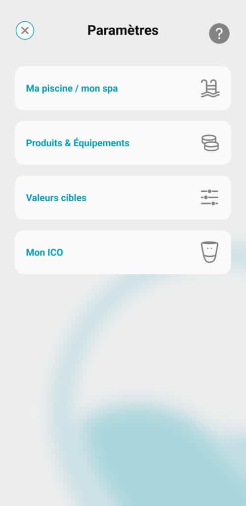 écran de l'application ICO  vue sur l'écran paramètres pour gérer l'accès au compte 