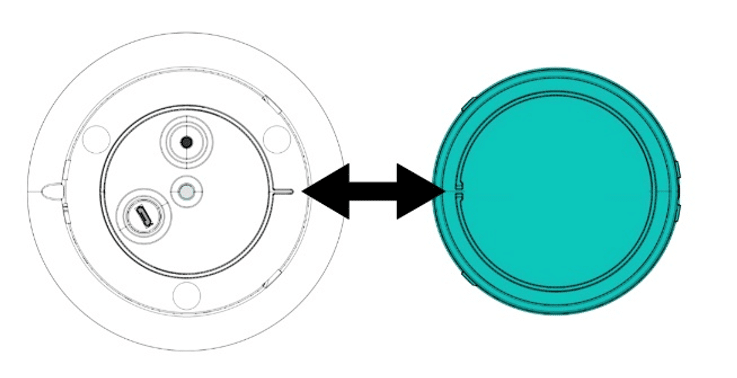 illustration to show how to seal the ICO top cover by aligning the notches. 