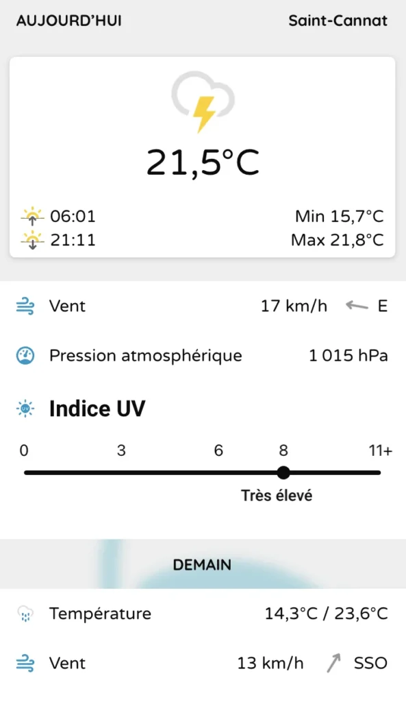 Visuel de l'application qui montre le suivi de la météo via ICO