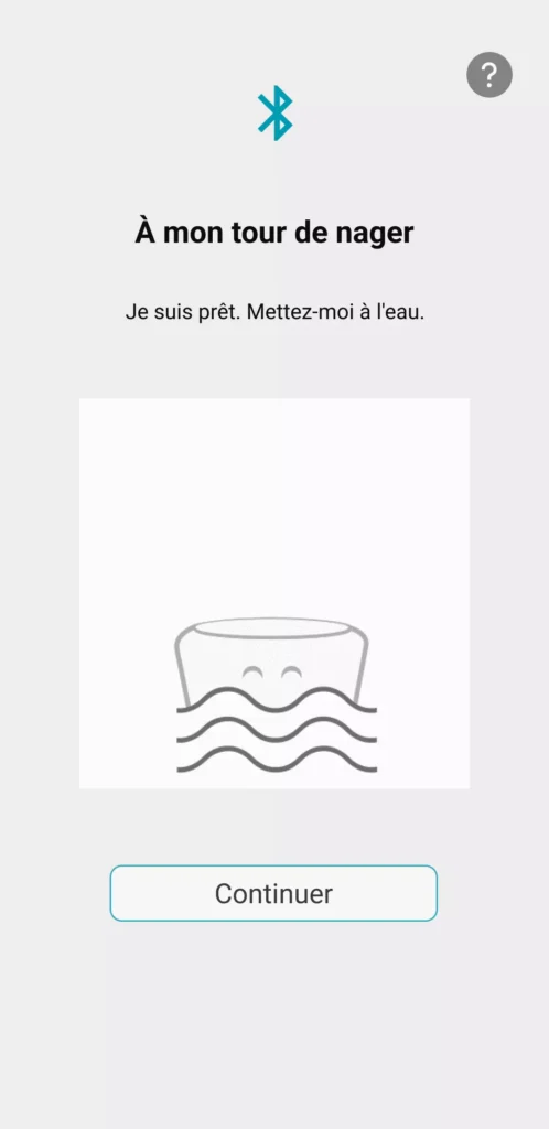 Visuel de l'application qui indique qu'il faut retirez les capuchons noirs des capteurs avec de mettre ICO dans l'eau