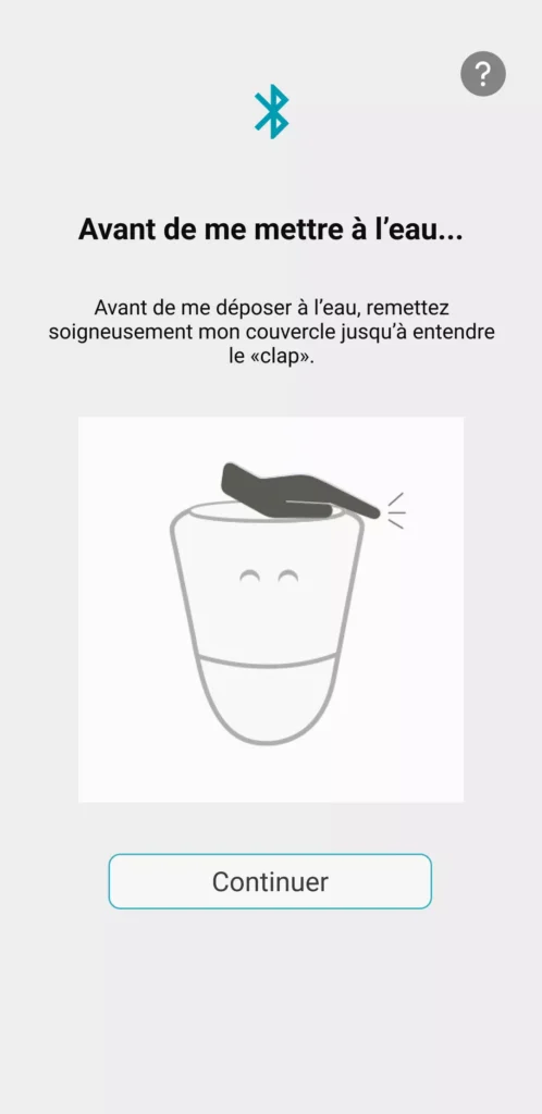 Visuel de l'application qui indique qu'il faut bien remettre le couvercle d'ICO avant de le mettre à l'eau