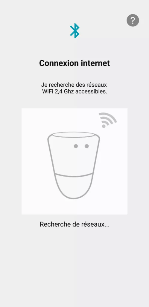 Visuel de l'application qui montre que ICO recherche des réseaux Wi-Fi accessibles