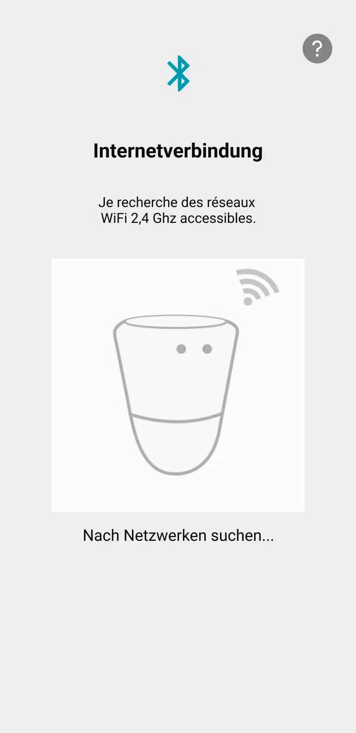 Visuelle Darstellung der Anwendung, die zeigt, dass ICO nach zugänglichen Wi-Fi-Netzwerken sucht