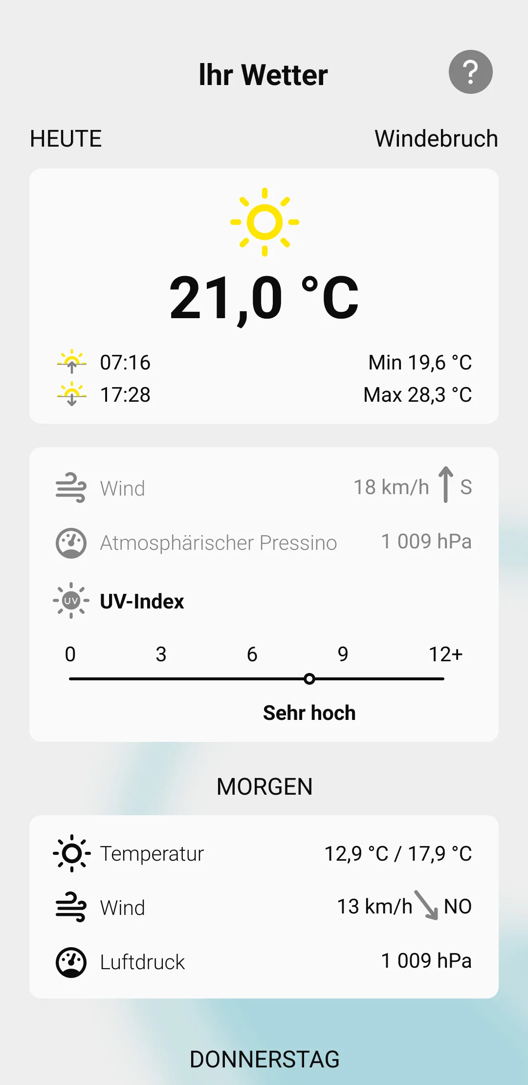 Visuelle Darstellung der Anwendung, die die Wetterbeobachtung über ICO zeigt