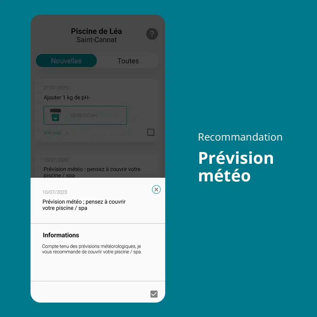 Visuel qui montre la page recommandation de l'application ICO concernant les prévisions météo