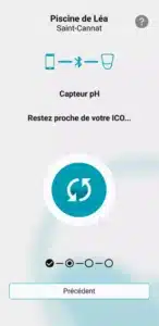 Image de l'application qui montre l'étape de calibration de la sonde ph
