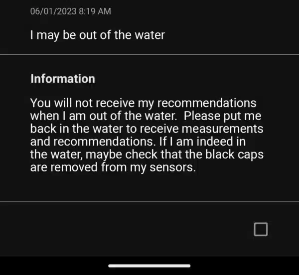 Image de l'application qui montre le message remettez moi à l'eau