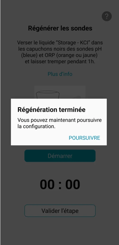 Visuel de l'application ICO qui montre le message "régénération terminée" ainsi qu'une explication