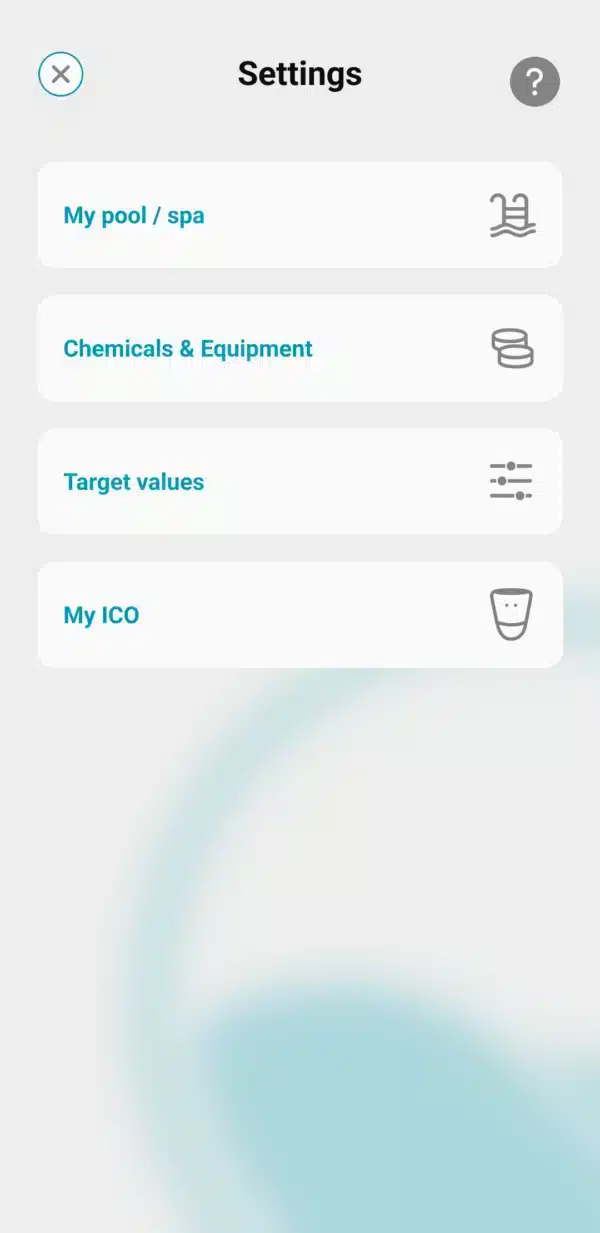 Image de l'application ICO montrant les paramètres