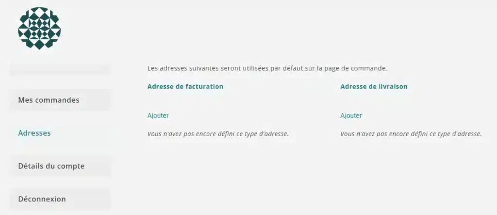 Image du site web qui montre l'adresse de facturation ainsi que l'adresse de livraison