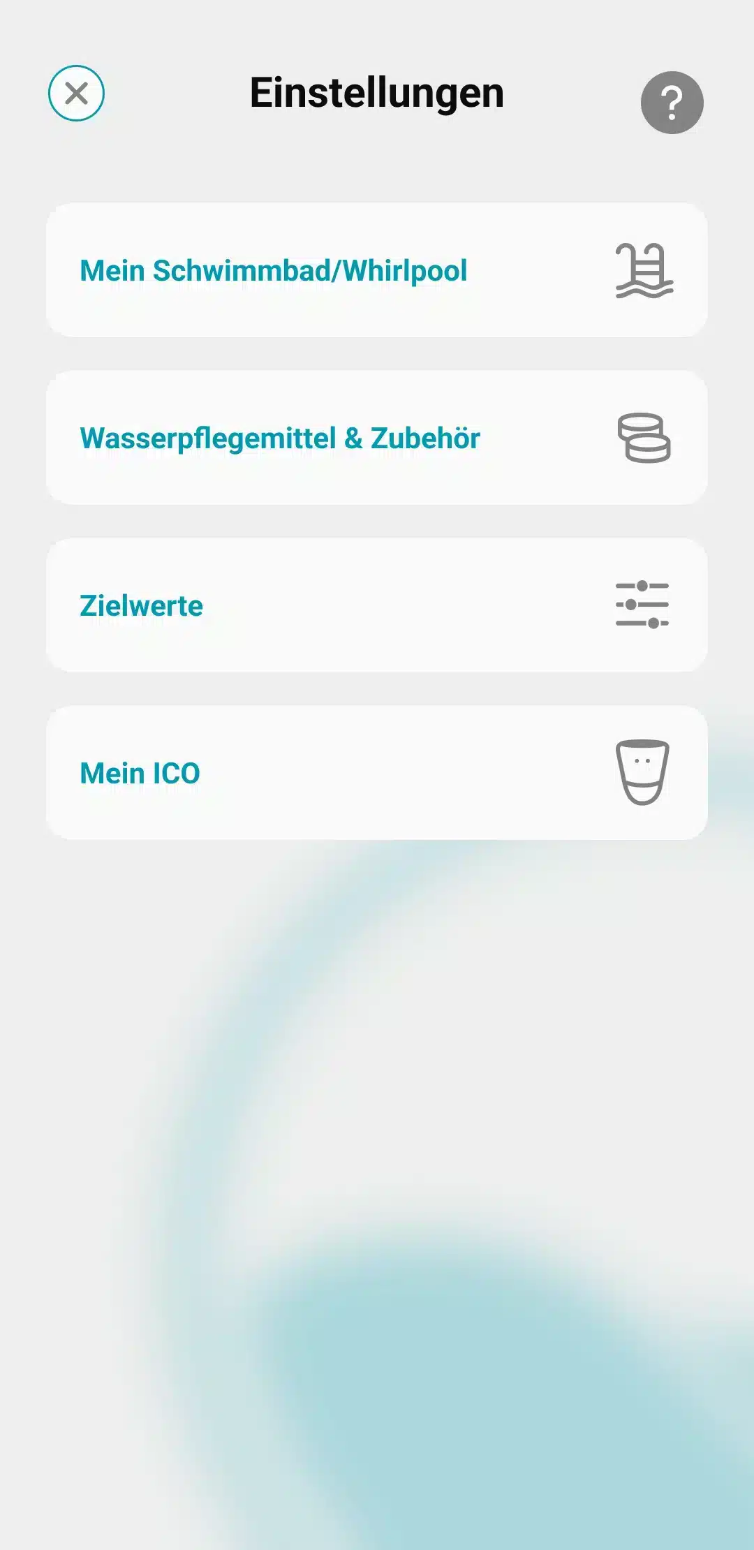 Image de l'application ICO qui montre le menu Paramètres