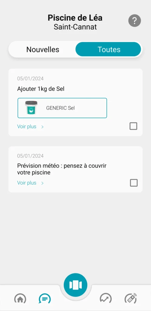 écran application ico: valider l'action  apres avoir ajouté du sel dans l'eau suivant la recommandation de ICO