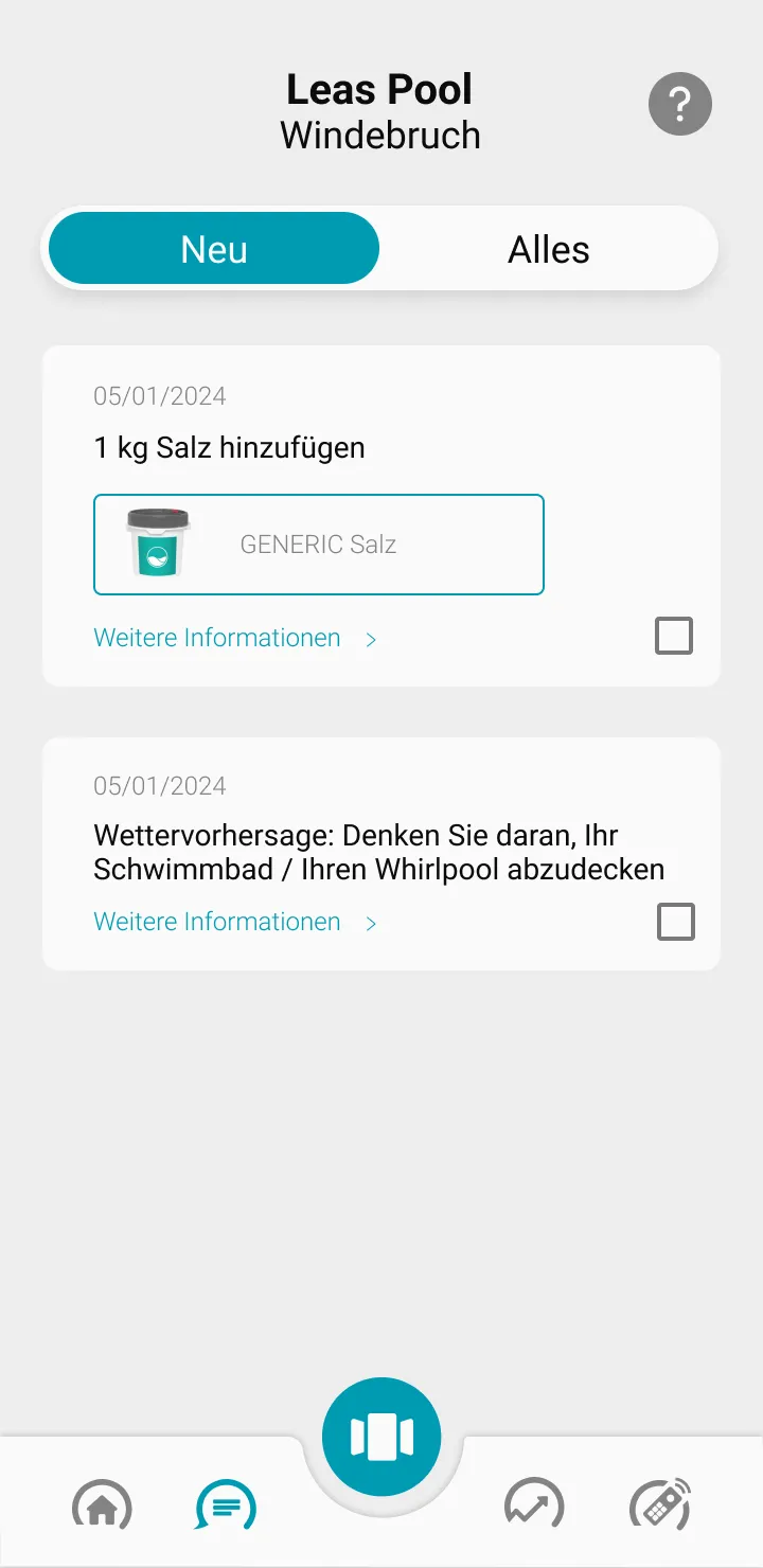 Bildschirm ICO-Anwendung: Bestätigen Sie die Aktion, nachdem Sie gemäß der Empfehlung von ICO Salz in das Wasser gegeben haben.