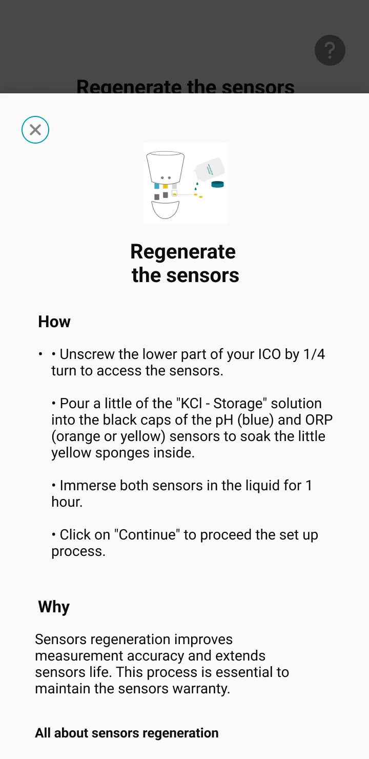 Image de l'application qui montre les informations donnés sur la régénération des sondes