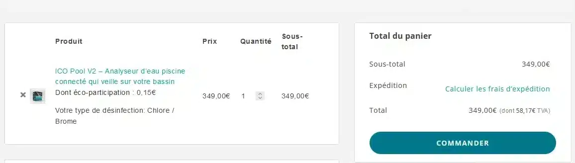 Interface de la boutique Ondilo, lors du calcul des frais d'expéditions en fonction du pays.